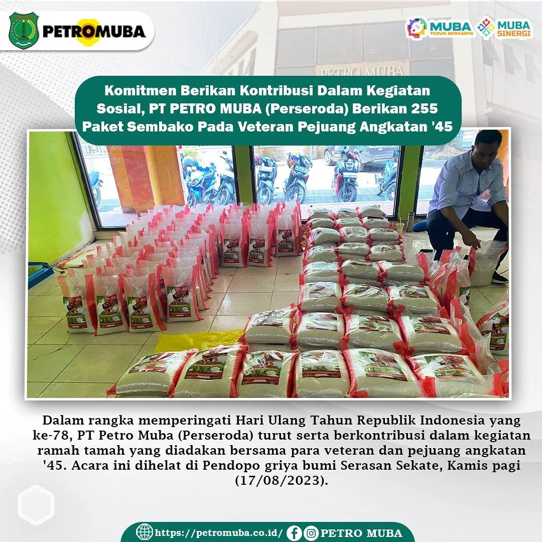 Komitmen Berikan Kontribusi Dalam Kegiatan Sosial, PT PETRO MUBA (Perseroda) Berikan 255 Paket Sembako Pada Veteran Pejuang Angkatan 45